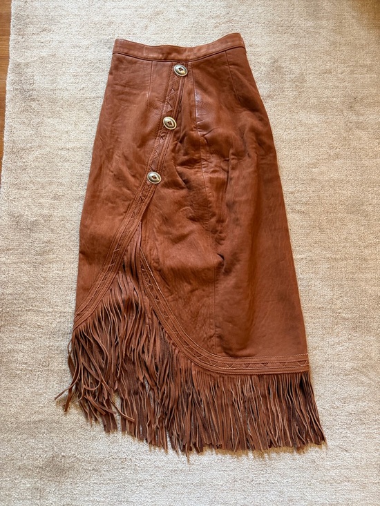 Dresses & Skirts - Brown Lamb Leather Fringe Skirt | Conchos | Western | Matching Set